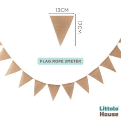 Boho Triangle Pennant Banner, Rustic Burlap Bunting Swallowtail Flags D083 Set of 1 | M | Khaki