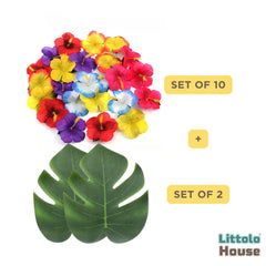 Artificial Hibiscus Flowers with Turtle Leaves & Turtle Leaves F091 | Pack of 12 | Multicolour