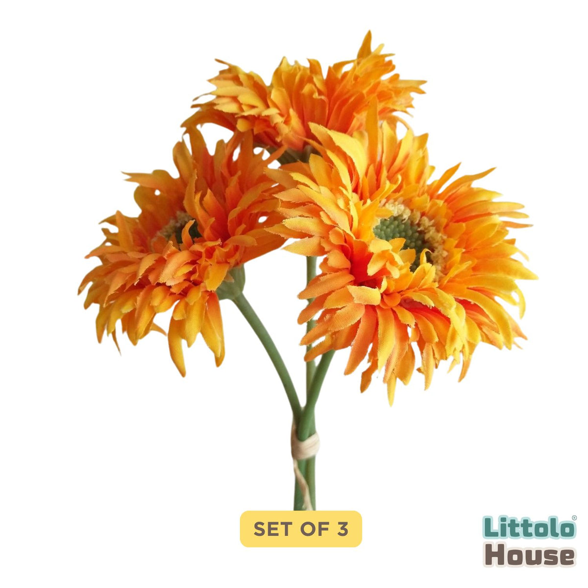 Artificial  Gerbera Daisies Flower F105 | Pack of 3 | Sunrise Yellow