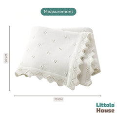 Elegant Lace Edge Knitted Blanket Layer L052 | Milky White