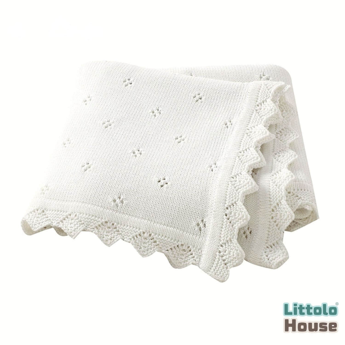 Elegant Lace Edge Knitted Blanket Layer L052 | Milky White