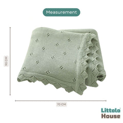 Elegant Lace Edge Knitted Blanket Layer L052 | Sage Green