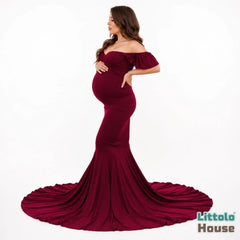Off-Shoulder Maternity Mermaid Gown M059 | L | Burgundy