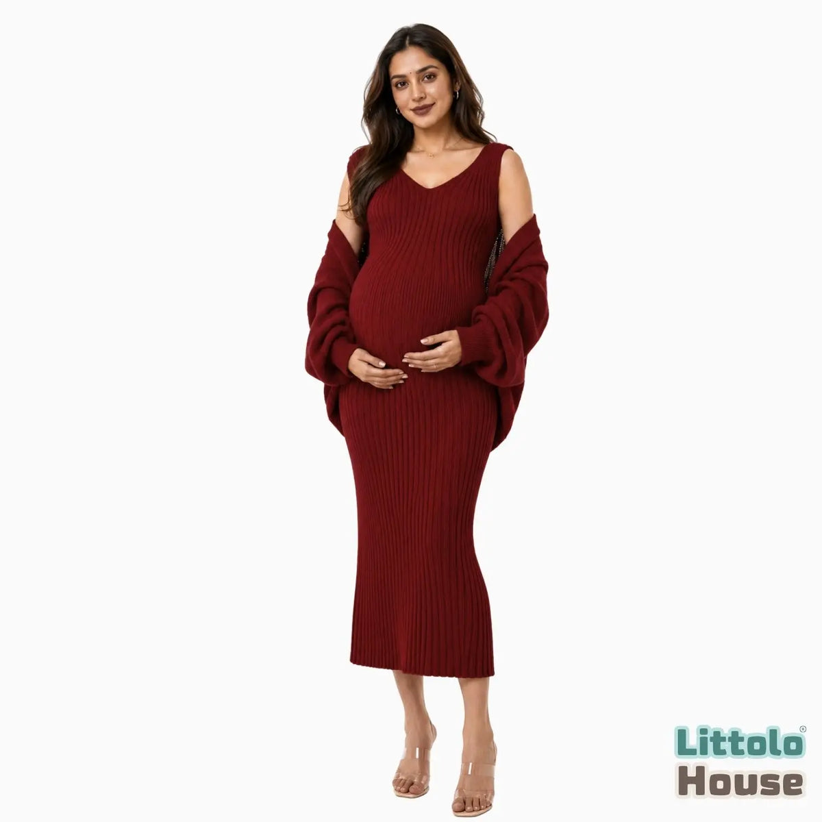 Bodycon Dress with Full Sleeves Shrug M060 | L | Captain Red