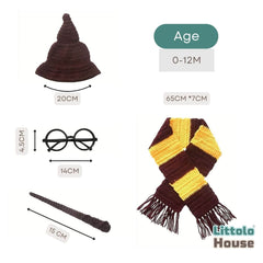 Baby Harry Potter Crochet Scarf with Crochet Wand and Goggles A039 | 1Y | Brown