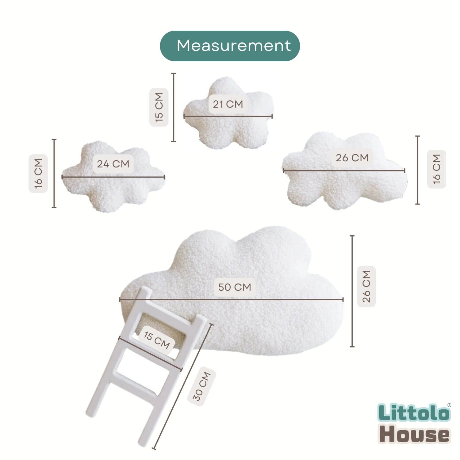 Premium Cloud Shaped Posing Pillow with Mini Ladder P23 Set of 4 | NB | White