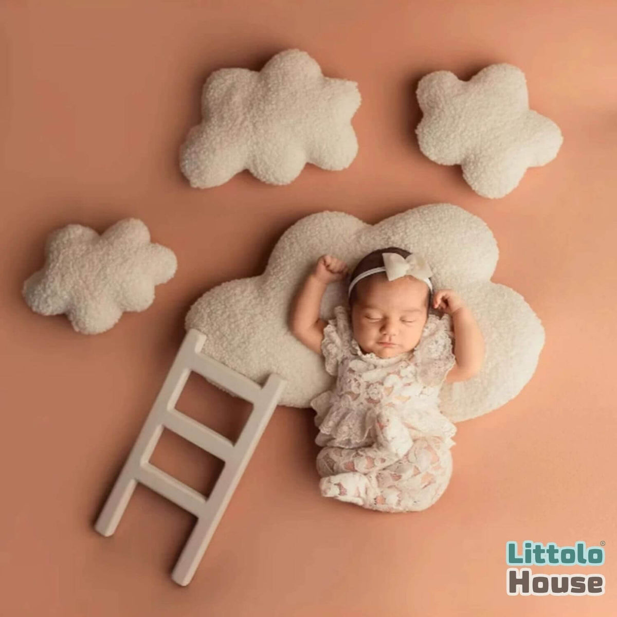 Premium Cloud Shaped Posing Pillow with Mini Ladder P23 Set of 4 | NB | White