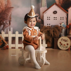 Baby 1 Year Linen Hat with Pompom D002 | Decorative Add-ons | Brown