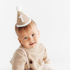 Baby 1 Year Linen Hat with Pompom D002 | Decorative Add-ons | Brown