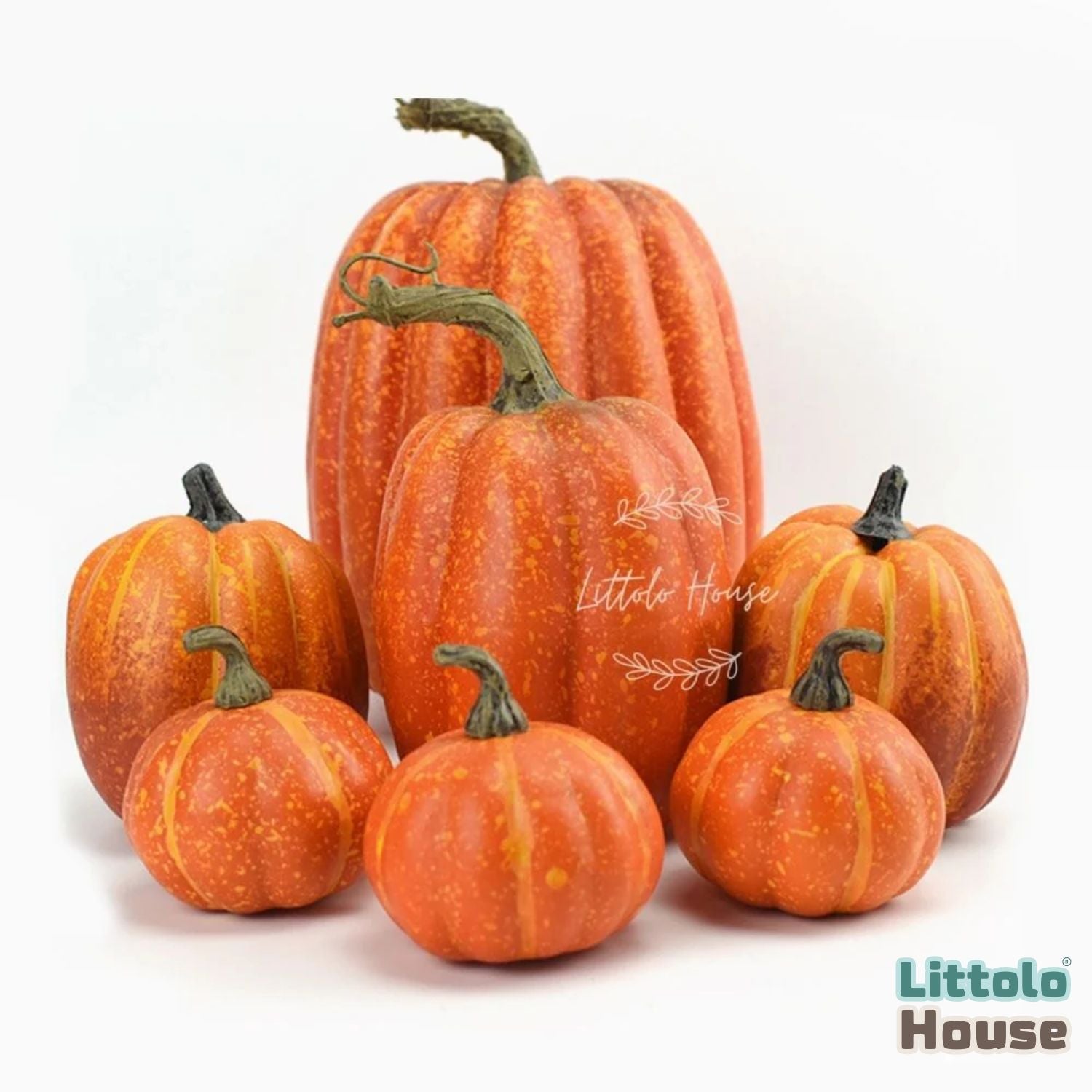 Artificial Harvest Halloween Pumpkins 7 PCS in Assorted Sizes D007 | Decorative Add-ons | Orange