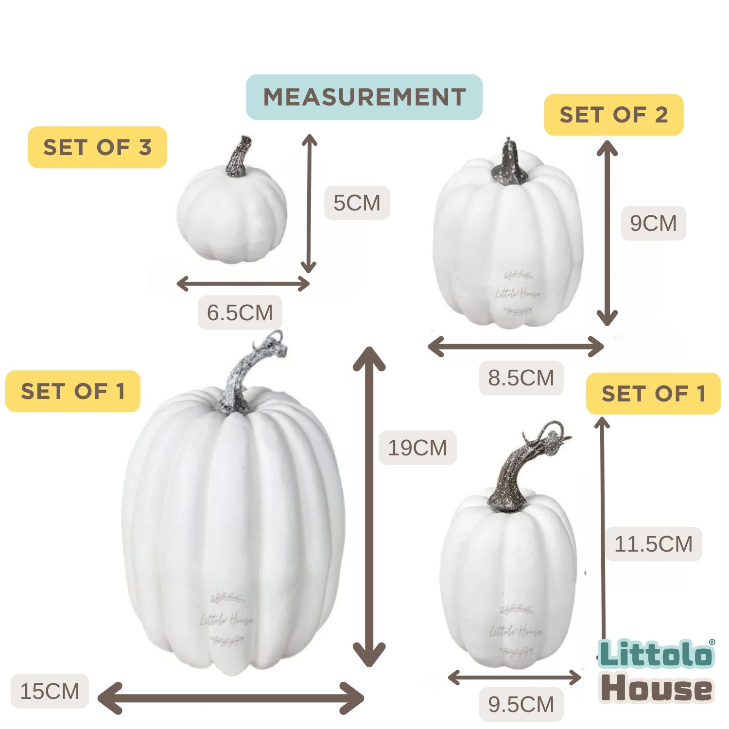 Artificial Harvest Halloween Pumpkins 7 PCS in Assorted Sizes D007 | Decorative Add-ons | White