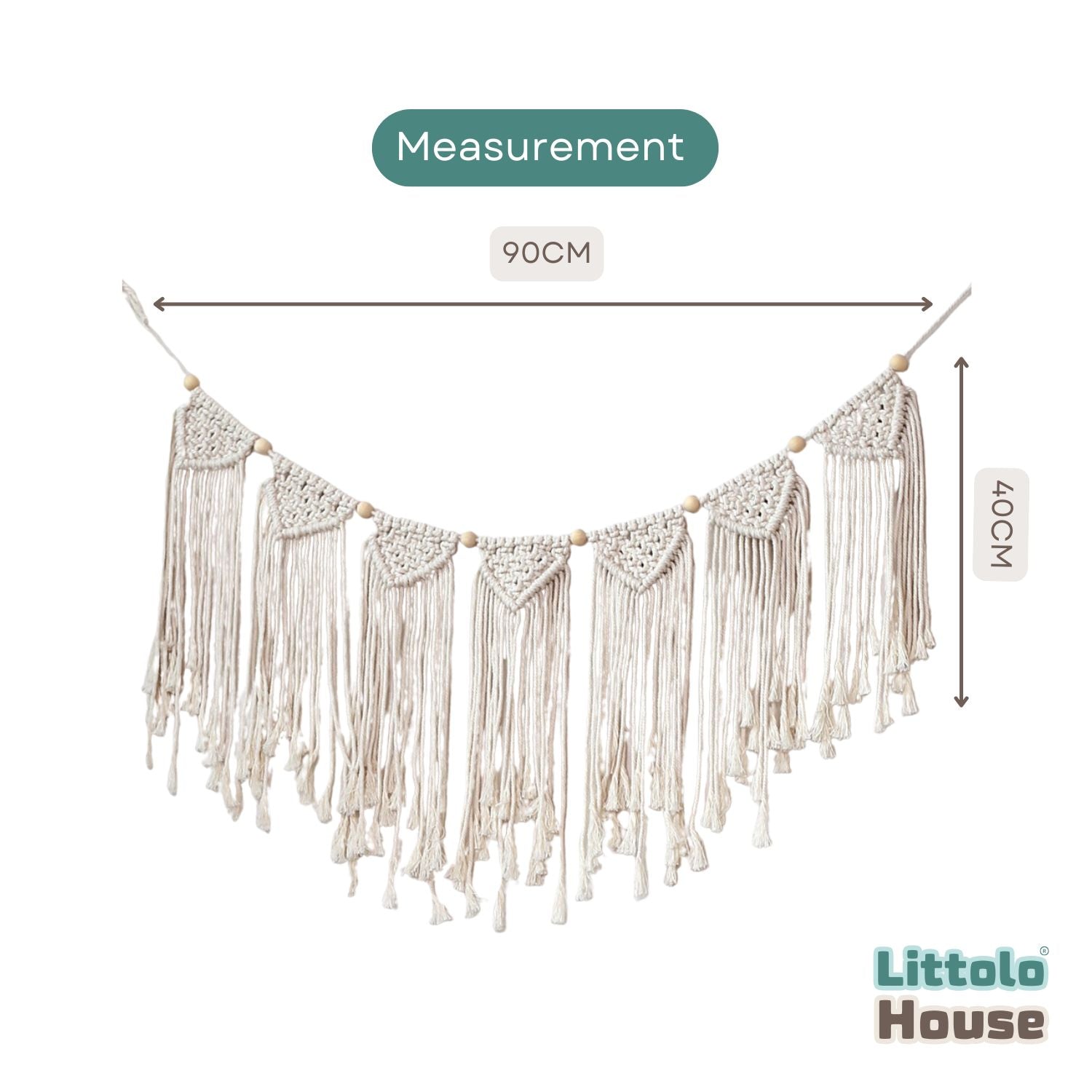 Macrame Bunting 7 Banner Garland cum Wall Hanging Decor Long D011 | Pack of 1 | Off White