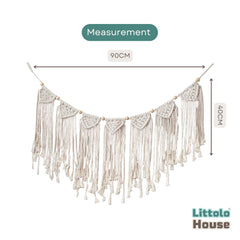 Macrame Bunting 7 Banner Garland cum Wall Hanging Decor Long D011 | Pack of 1 | Off White