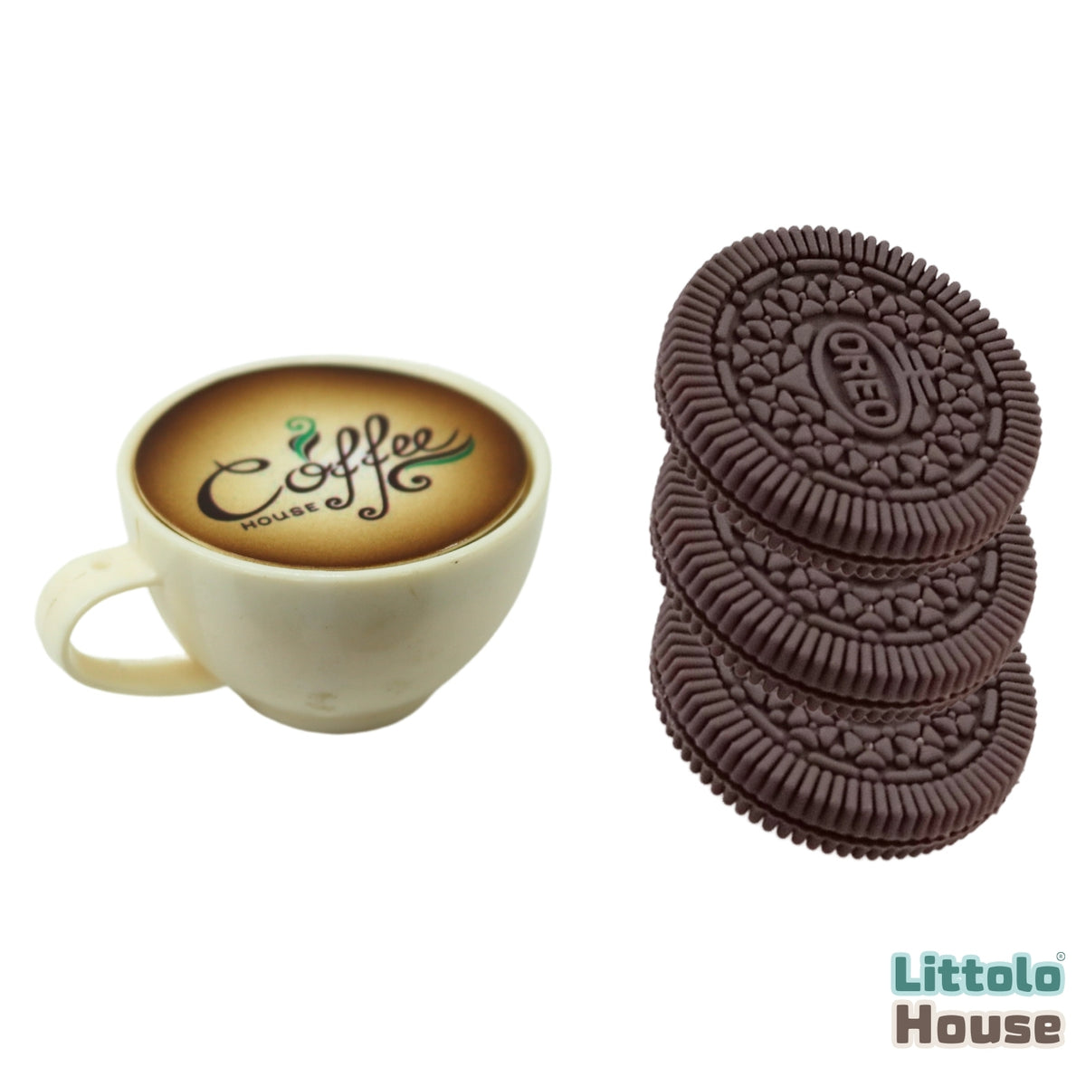 Artificial Coffee Cup Mug Miniature and Chocolate Biscuits  D082 | Pack of 4 | Brown