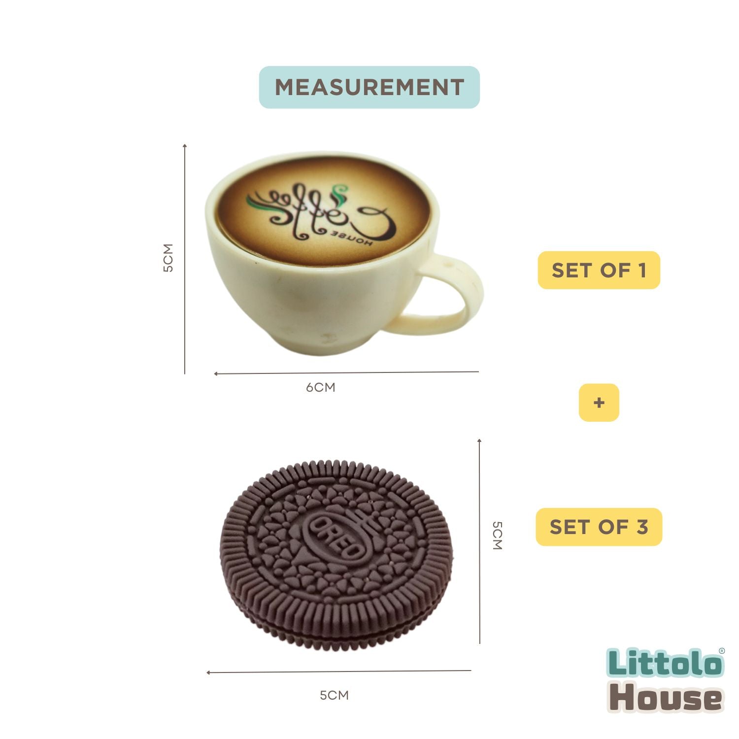 Artificial Coffee Cup Mug Miniature and Chocolate Biscuits  D082 | Pack of 4 | Brown