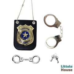 Police Theme Metal badge and Metal handcuffs Accessory Set D085 | Pack of 3 | Black