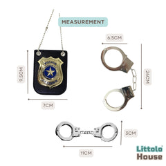 Police Theme Metal badge and Metal handcuffs Accessory Set D085 | Pack of 3 | Black