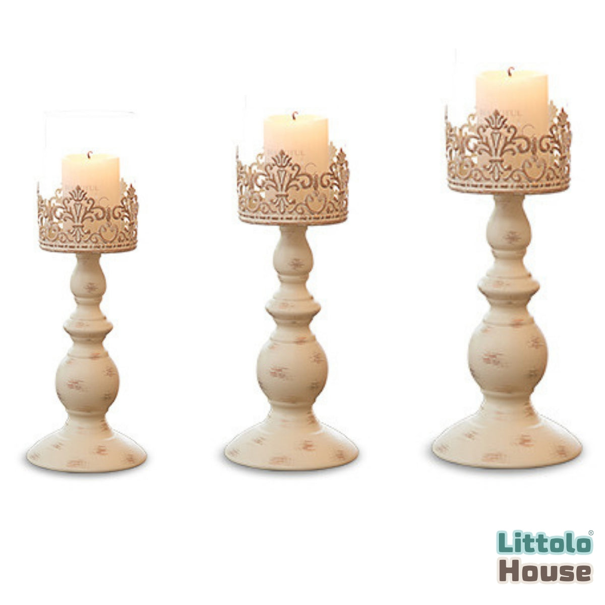 Decorative Candle Holder Set of 3 D086 | Pack of 3 | Rustic White