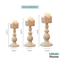 Decorative Candle Holder Set of 3 D086 | Pack of 3 | Rustic White