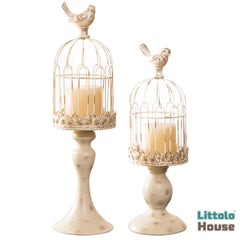 Decorative Candle cage style Holder D087 | Pack of 2 | Rustic White