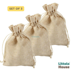 Linen Drawstring Money Bag Set of 3 | Pack of 3 | Jute