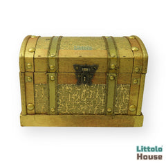 Nautical Cove Wooden Pirates Treasure Chest Box | Golden D094 | Pack of 1 | Golden Green Shades