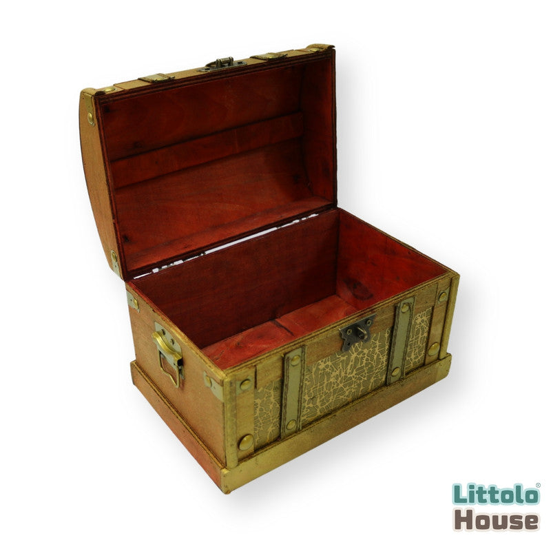 Nautical Cove Wooden Pirates Treasure Chest Box | Golden D094 | Pack of 1 | Golden Green Shades