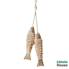 Carved Decorative Hanging fish D097 | Pack of 2 | Natural Wood