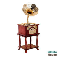 Retro Vintage Gramophone with Base-Brown music box D102 | Pack of 1 | Golden Brown