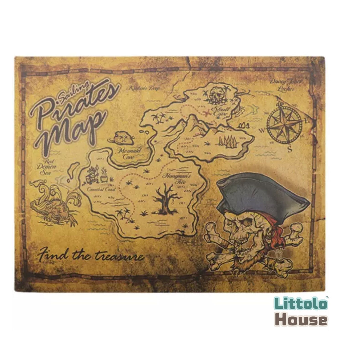 Pirate Vintage Treasure Map D144 | Pack of 3 | Khaki