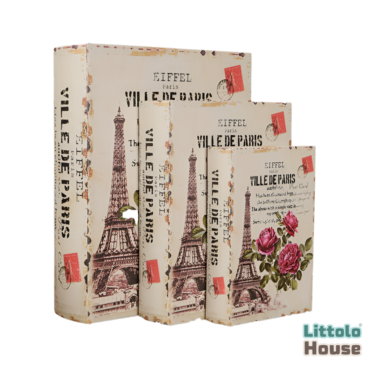 Vintage Paris Eiffel Books D166 | Pack of 3 | Multicolour
