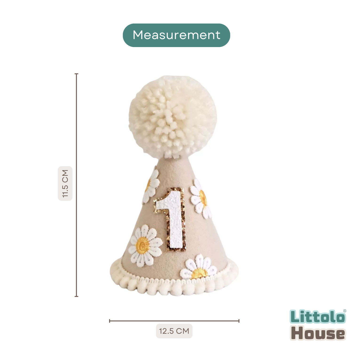 Baby 1st Birthday Floral Daisy Hat with Pom-Pom D167 | Pack of 1 | Light Brown