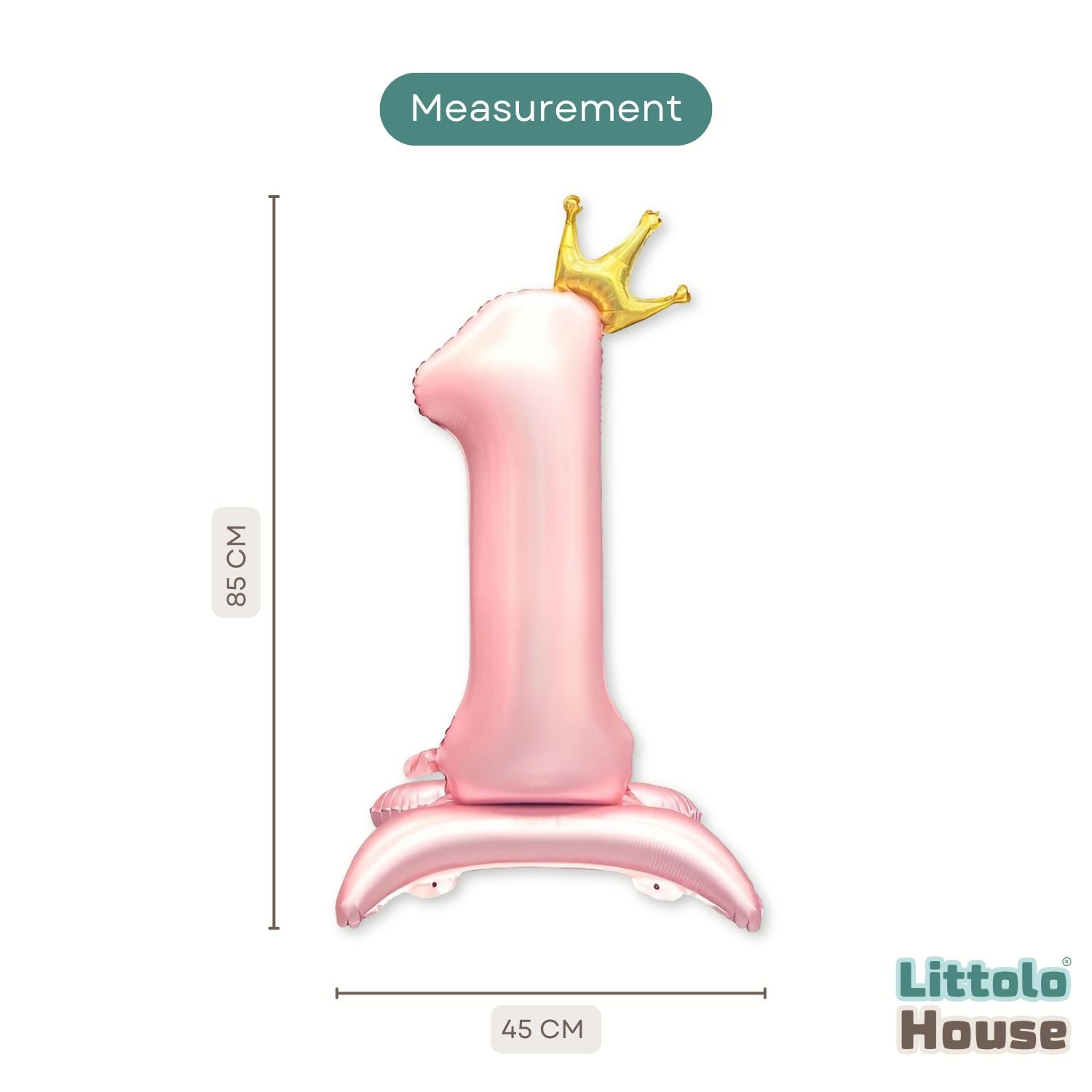 Numeric One Foil Balloon with Gold Crown for 1st Birthday D170 | Pack of 1 | Pink