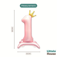 Numeric One Foil Balloon with Gold Crown for 1st Birthday D170 | Pack of 1 | Pink