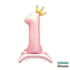 Numeric One Foil Balloon with Gold Crown for 1st Birthday D170 | Pack of 1 | Pink