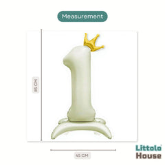 Numeric One Foil Balloon with Gold Crown for 1st Birthday D170 | Pack of 1 | Sage green