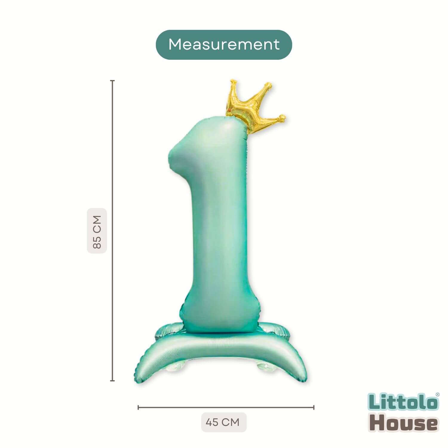 Numeric One Foil Balloon with Gold Crown for 1st Birthday D170 | Pack of 1 | Teal Blue