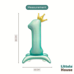 Numeric One Foil Balloon with Gold Crown for 1st Birthday D170 | Pack of 1 | Teal Blue