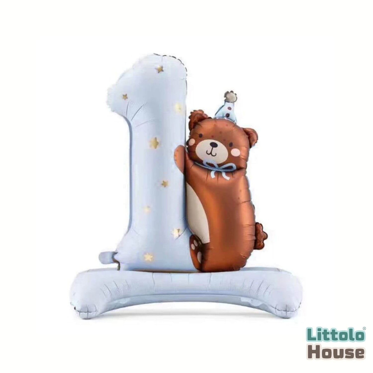 Numeric One Foil Balloon with Teddy Bear for 1st Birthday D171 | Pack of 1 | Sky Blue