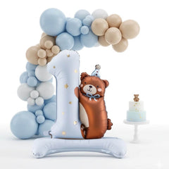Numeric One Foil Balloon with Teddy Bear for 1st Birthday D171 | Pack of 1 | Sky Blue