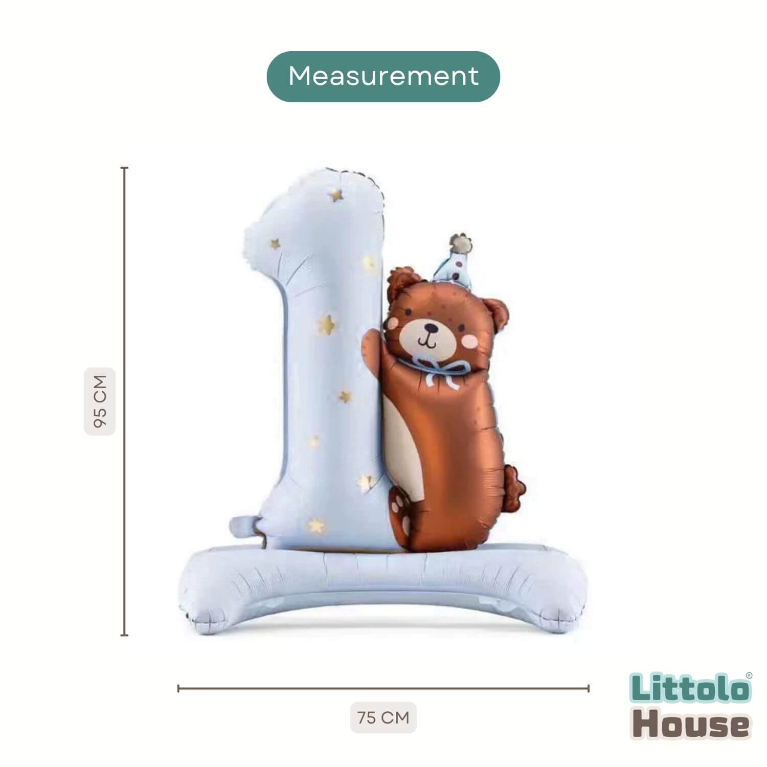 Numeric One Foil Balloon with Teddy Bear for 1st Birthday D171 | Pack of 1 | Sky Blue