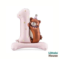 Numeric One Foil Balloon with Teddy Bear for 1st Birthday D171 | Pack of 1 | Dusty Pink