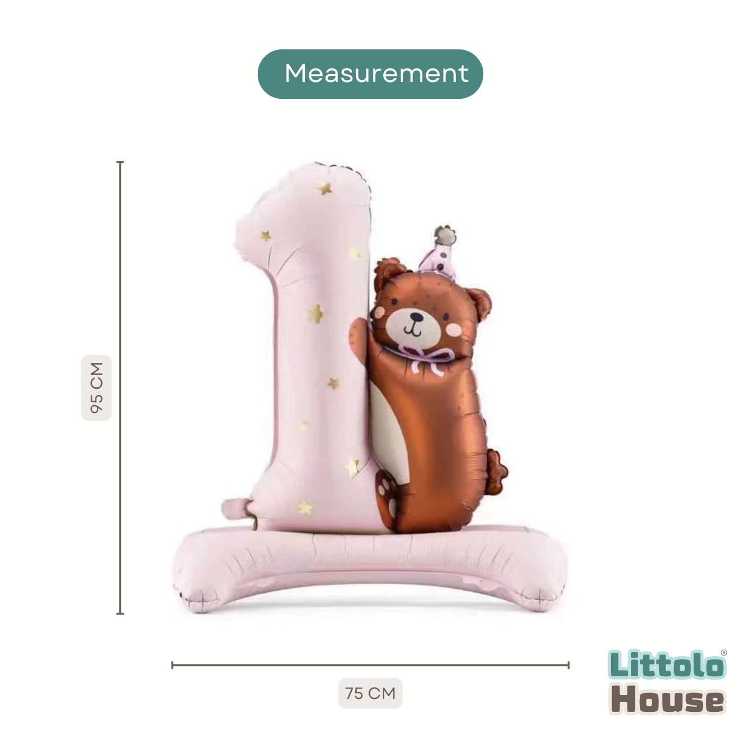 Numeric One Foil Balloon with Teddy Bear for 1st Birthday D171 | Pack of 1 | Dusty Pink