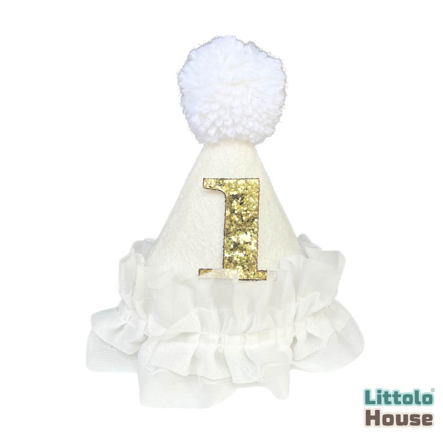 Baby 1st Birthday Glitter Hat with Pom-Pom D172 | Pack of 1 | White