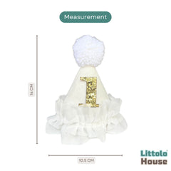 Baby 1st Birthday Glitter Hat with Pom-Pom D172 | Pack of 1 | White