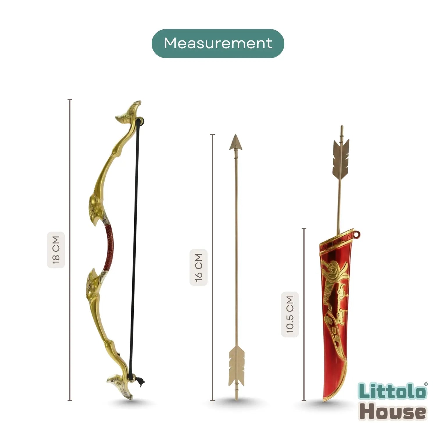 Mini Royal Warrior Metal Bow, Arrow & Quiver D175 | Red Golden