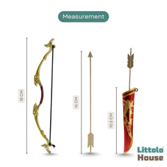 Mini Royal Warrior Metal Bow, Arrow & Quiver D175 | Red Golden