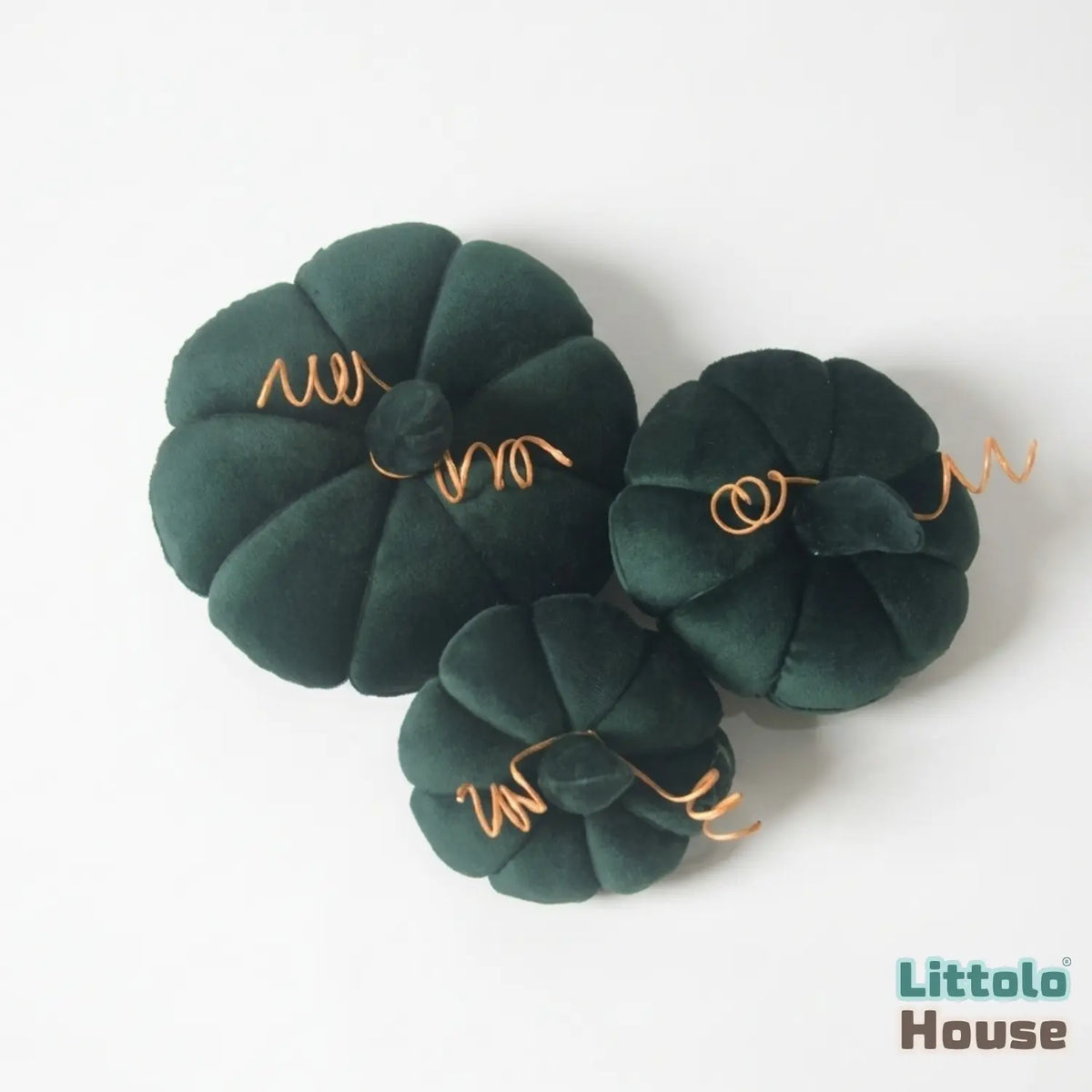 Halloween Velvet Pumpkins D191 | Pack of 3 | Bottle Green