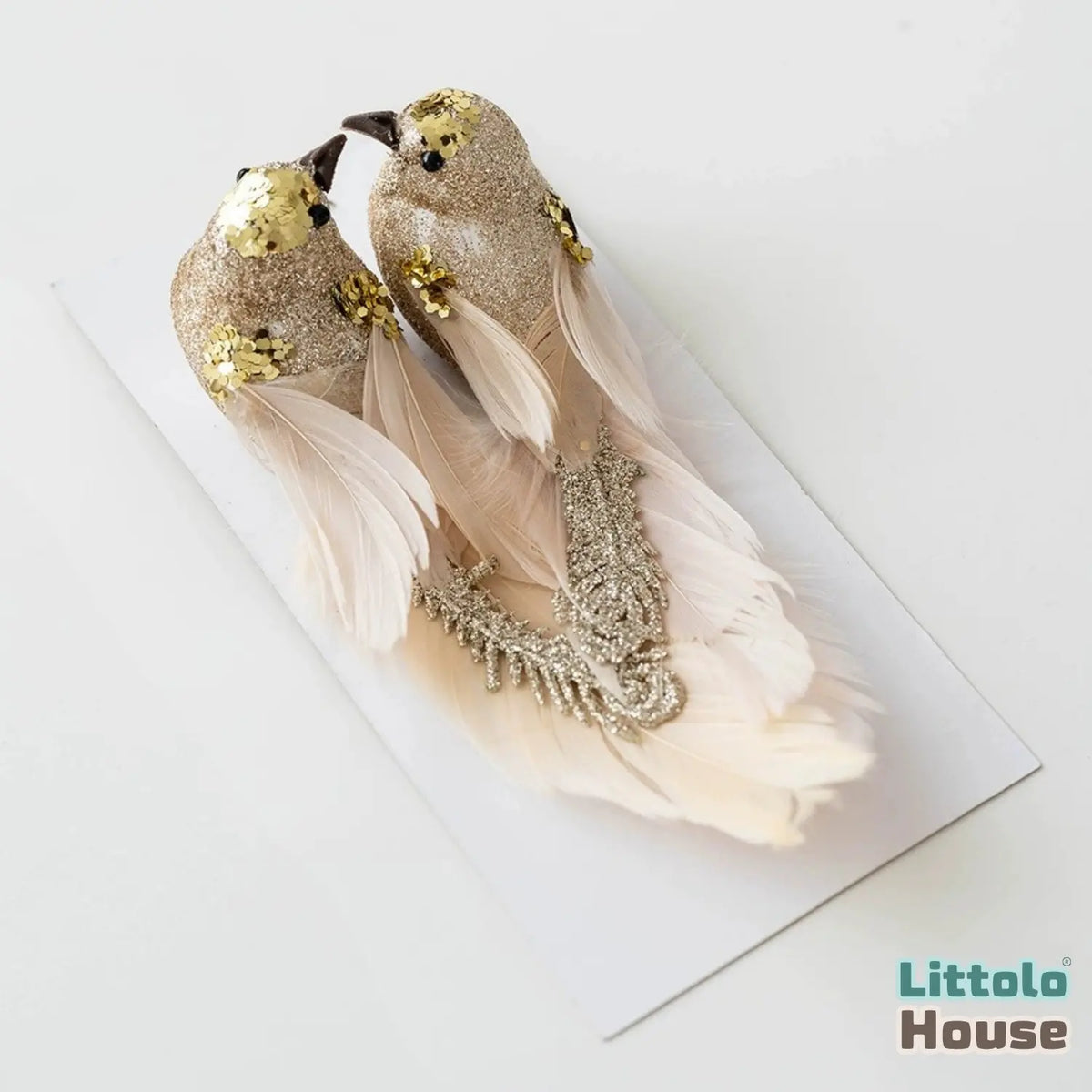Glitter Feather Bird Clips D192 | Pack of 2 | Golden