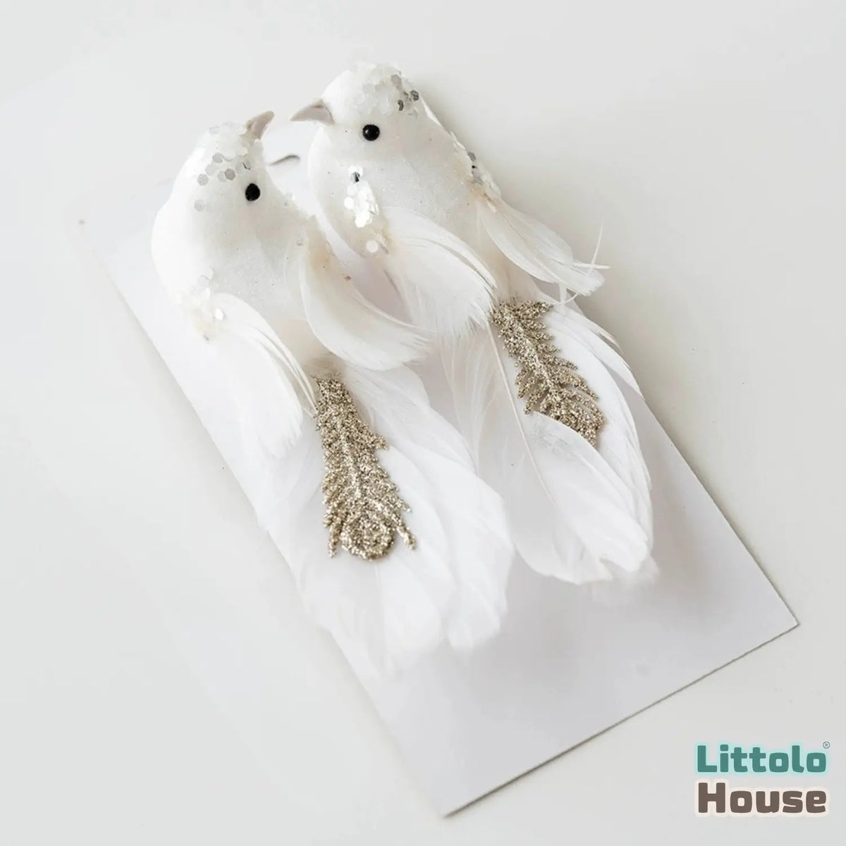Glitter Feather Bird Clips D192 | Pack of 2 | White